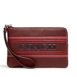 Coach CH311 Corner Zip Wristlet With Coach Stripe Wine Multi Leather NWT $108